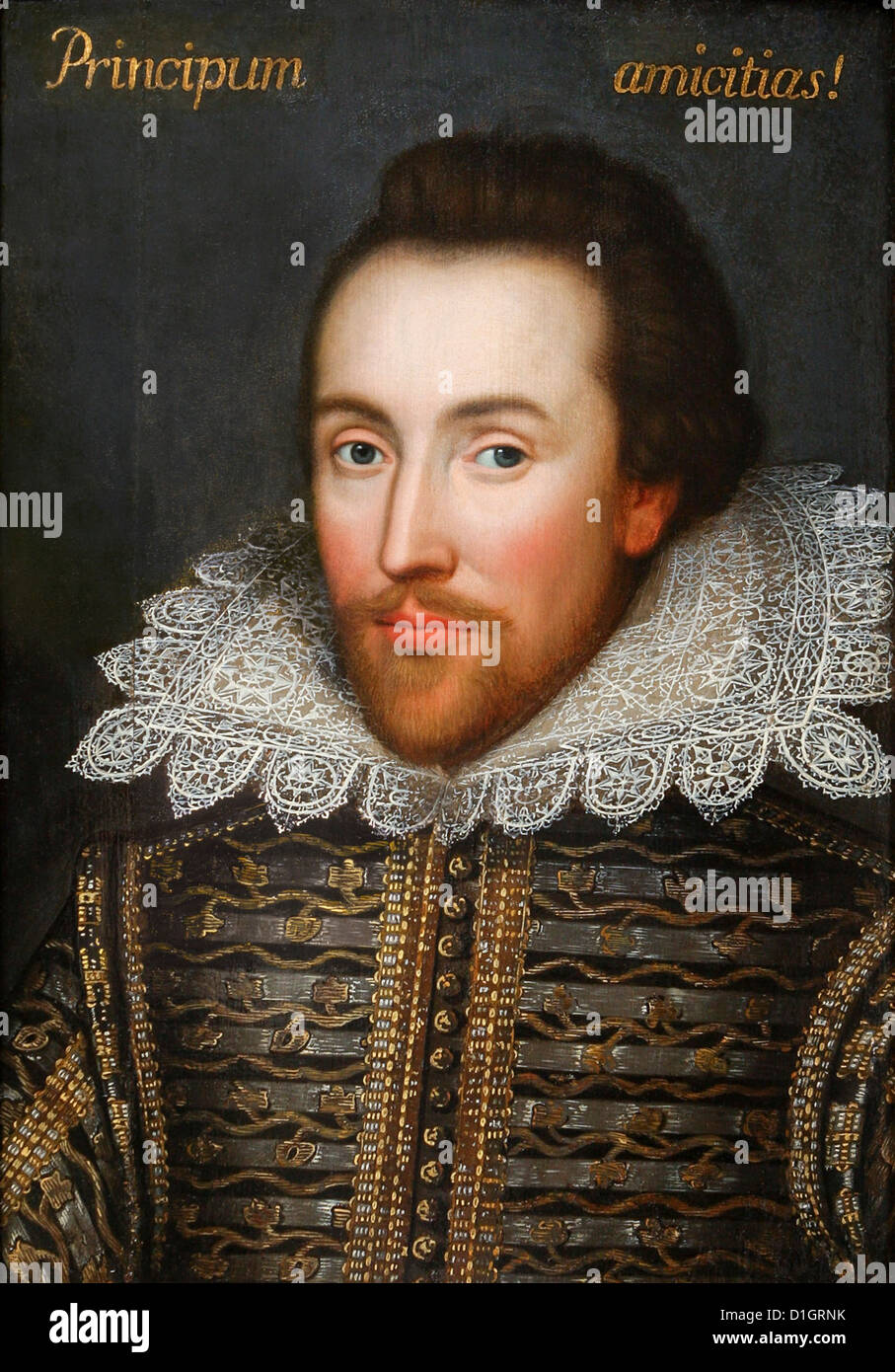 Shakespeare. Portrait painting of William Shakespeare known as the Cobbe Portrait, done from life in 1610. Stock Photo