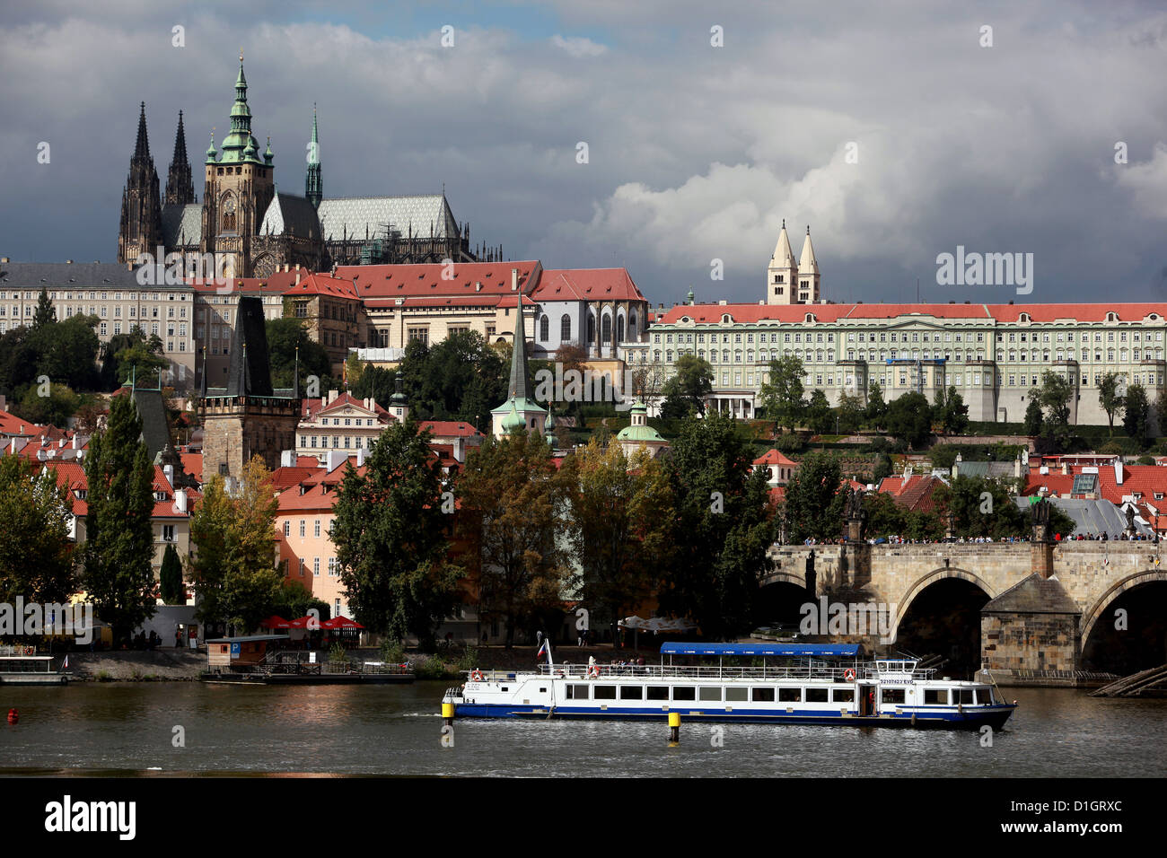 Prague Castle Charles Bridge Vltava River St Vitus Cathedral Stock Photo