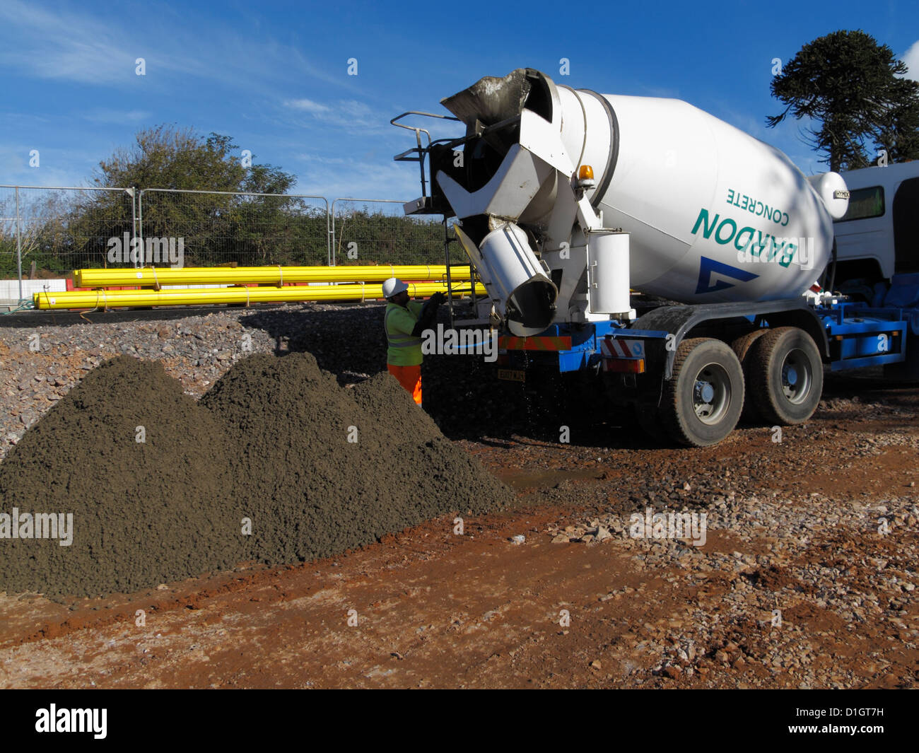 Bardon Ready Mix mixed concrete mixer truck wagon delivering lean dry mix  for kerb laying UK Stock Photo - Alamy