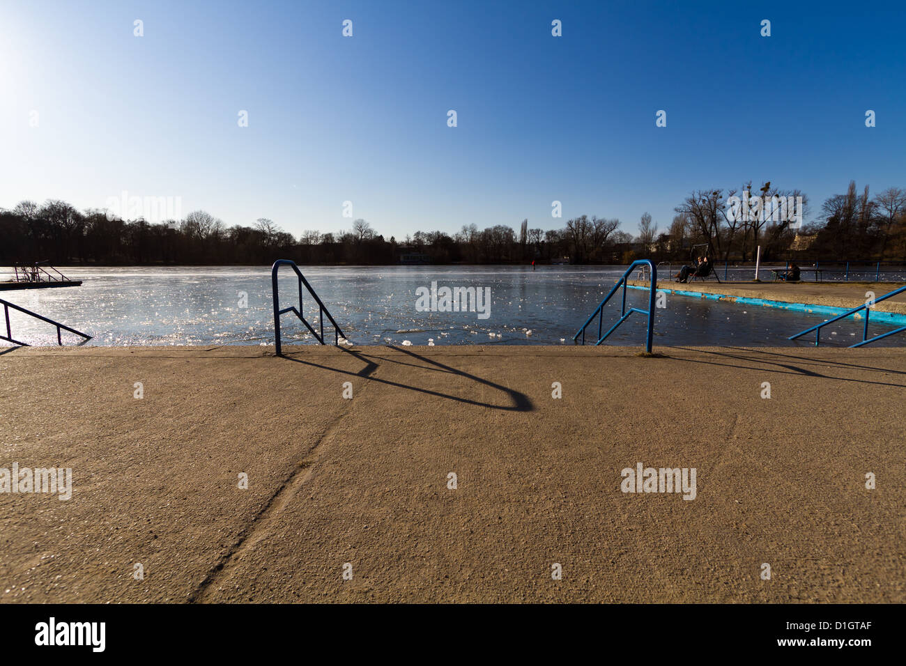 The frozen Lake Weißensee in Berlin Pankow during Winter Time, Germany Stock Photo