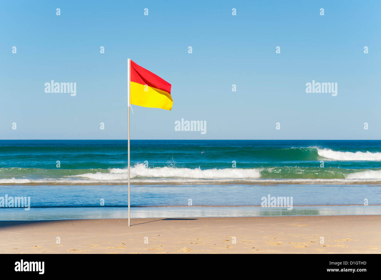 Swimming flag for satefy at Surfers Paradise beach, Gold Coast, Queensland, Australia, Pacific Stock Photo