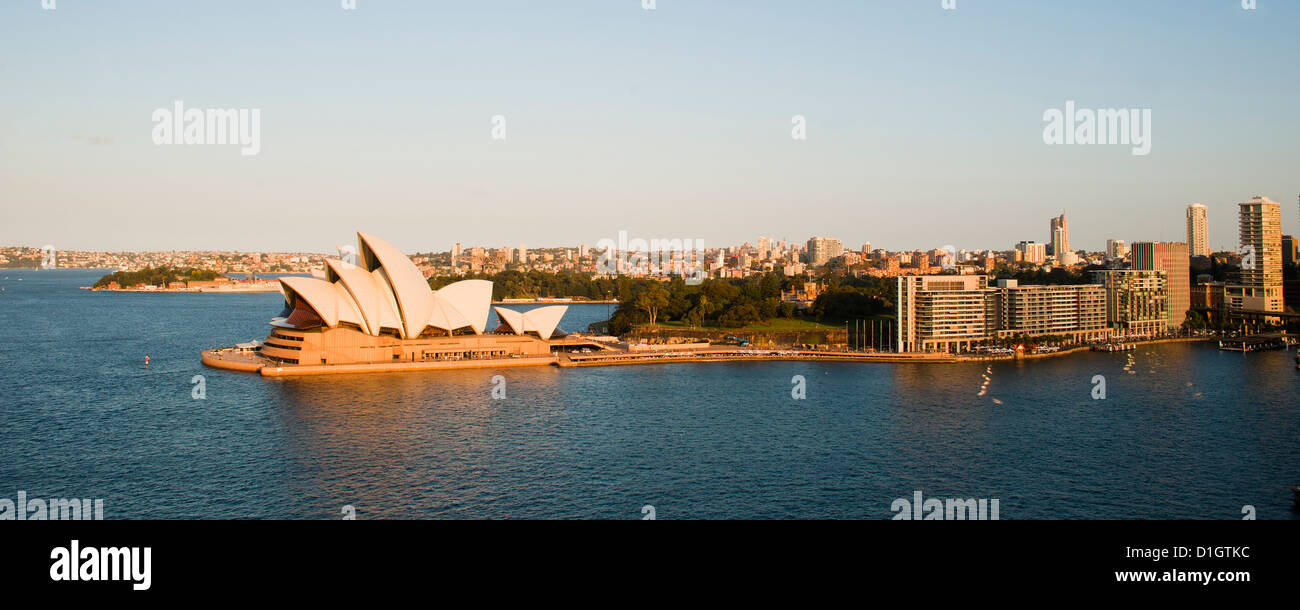 Sydney Opera House, UNESCO World Heritage Site, and harbour from Sydney Harbour Bridge, New South Wales, Australia, Pacific Stock Photo