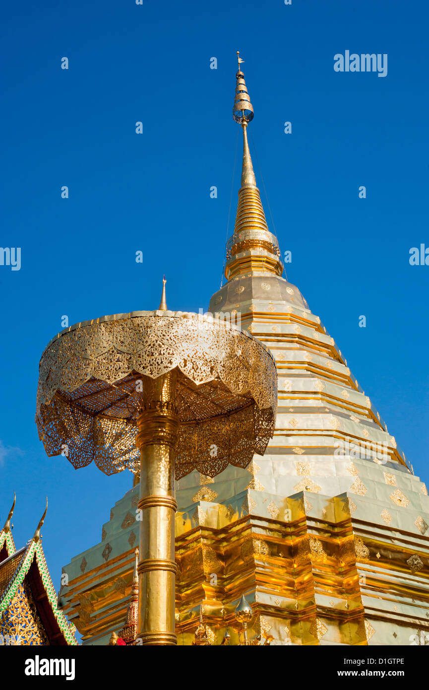 Wat Doi Suthep gold leaf stupa, a Buddhist temple in Chiang Mai, Thailand, Southeast Asia, Asia Stock Photo