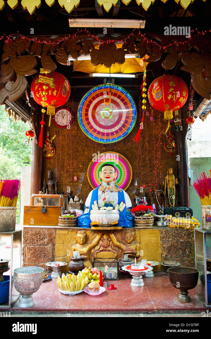 Neon Buddhist display in a Buddhist temple in Phnom Penh, Cambodia, Indochina, Southeast Asia, Asia Stock Photo