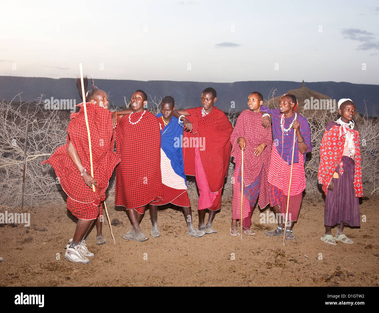 Seven Maasai Worriers in Ngorongoro Crater;Africa;Tanzania Stock Photo