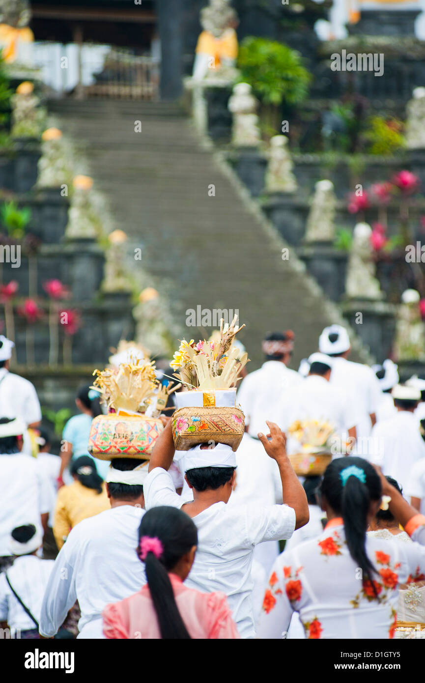 Hindu people at a religious Hindu festival at Besakih Temple (Pura Besakih), Bali, Indonesia, Southeast Asia, Asia Stock Photo