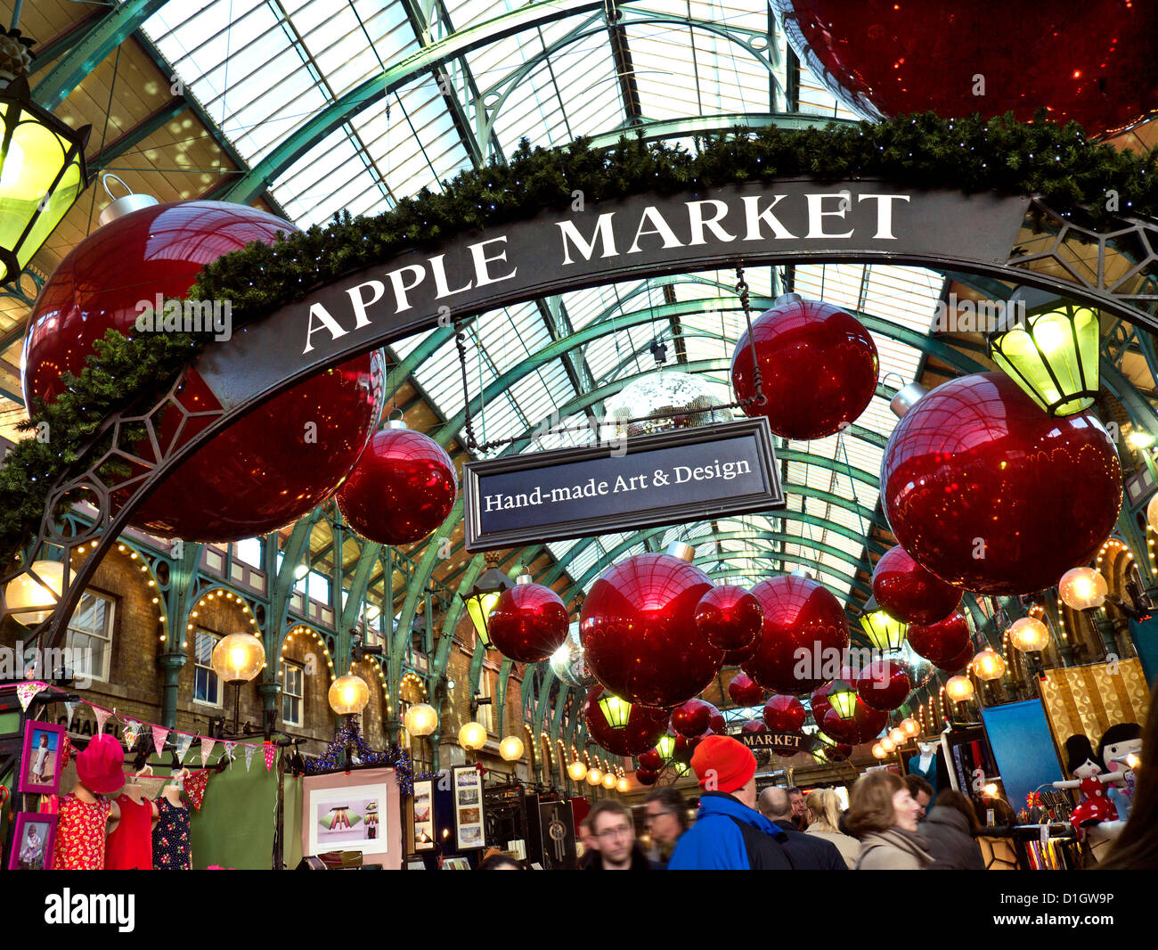 The Apple Market Hall at Covent Garden with Christmas decorations London UK Stock Photo