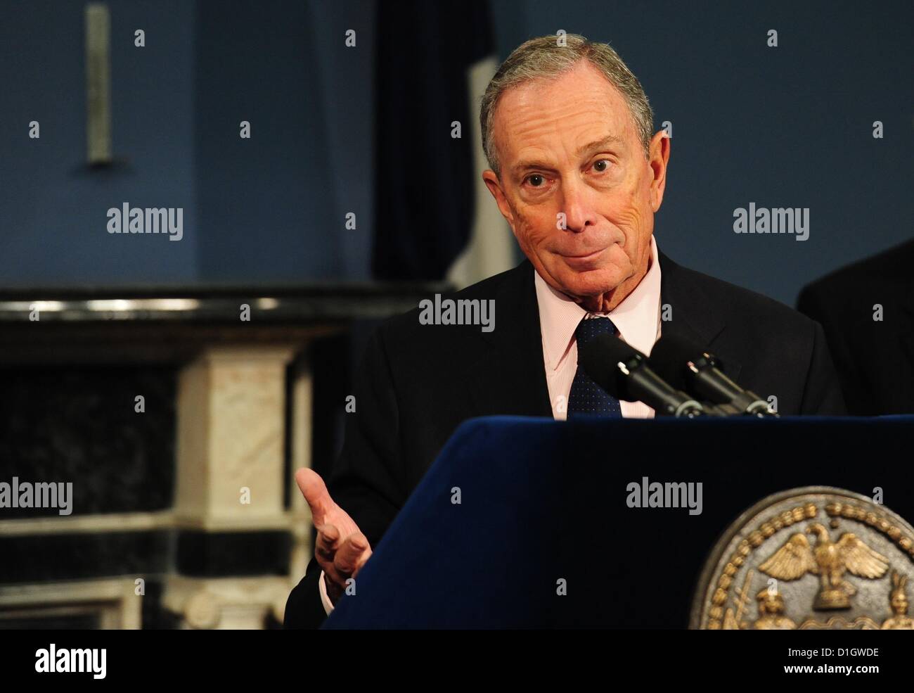 Dec. 21, 2012 - Manhattan, New York, U.S. - Mayor MICHAEL BLOOMBERG discusses the possibility of a yellow bus strike after the holidays at a press conference at City Hall, Friday, December 21, 2012. (Credit Image: © Bryan Smith/ZUMAPRESS.com) Stock Photo