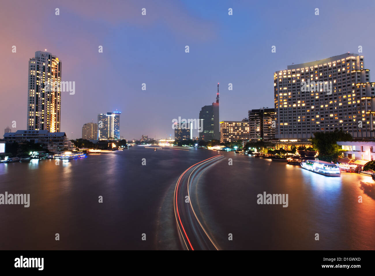 Chao Phraya River night scene in Bangkok, Thailand Stock Photo