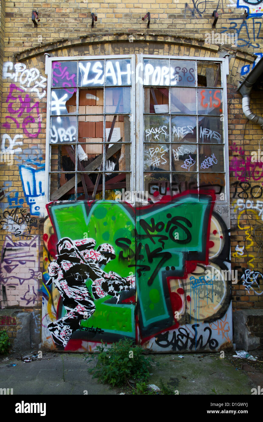 Typical Graffiti in Berlin Friedrichshain, Germany Stock Photo