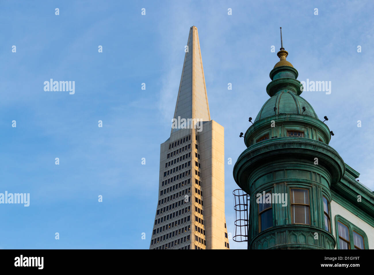 San Francisco Icons Transamerica Pyramid and the Columbus Building Stock Photo
