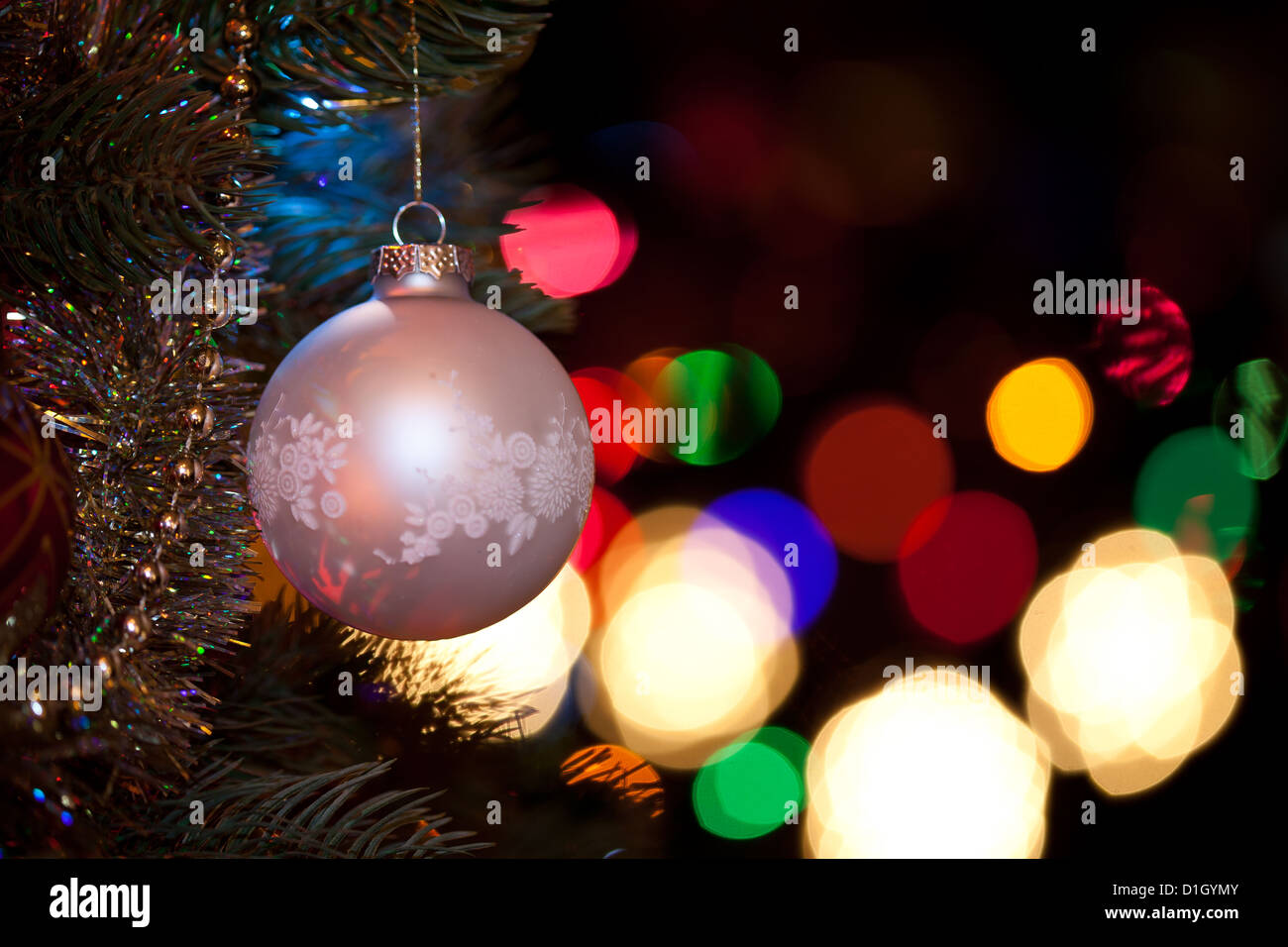 Christmas Ball and Christmas lights Bokeh Stock Photo