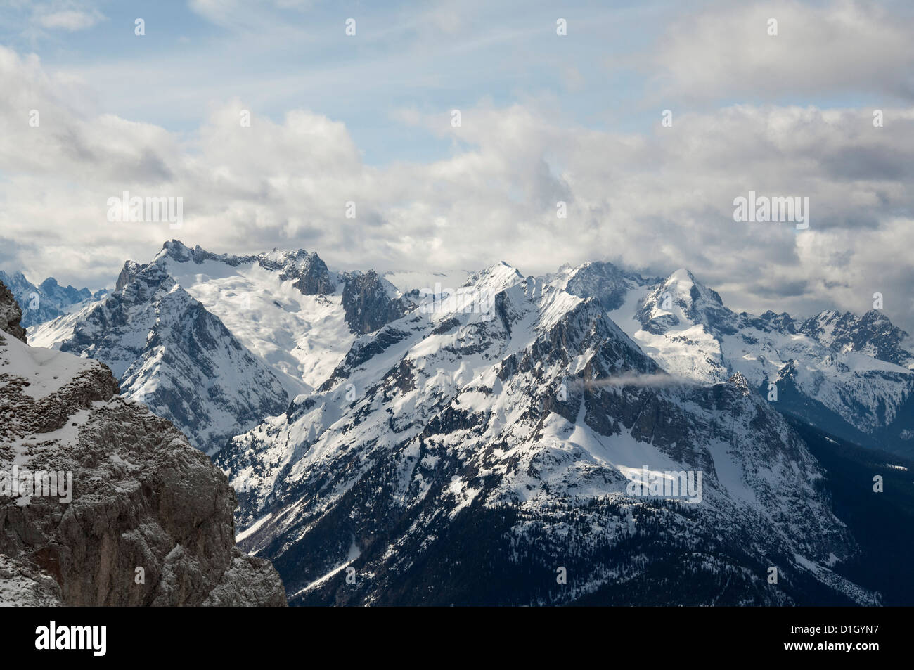 Panorama view from Karwendelspitze to Austrian Alps Stock Photo