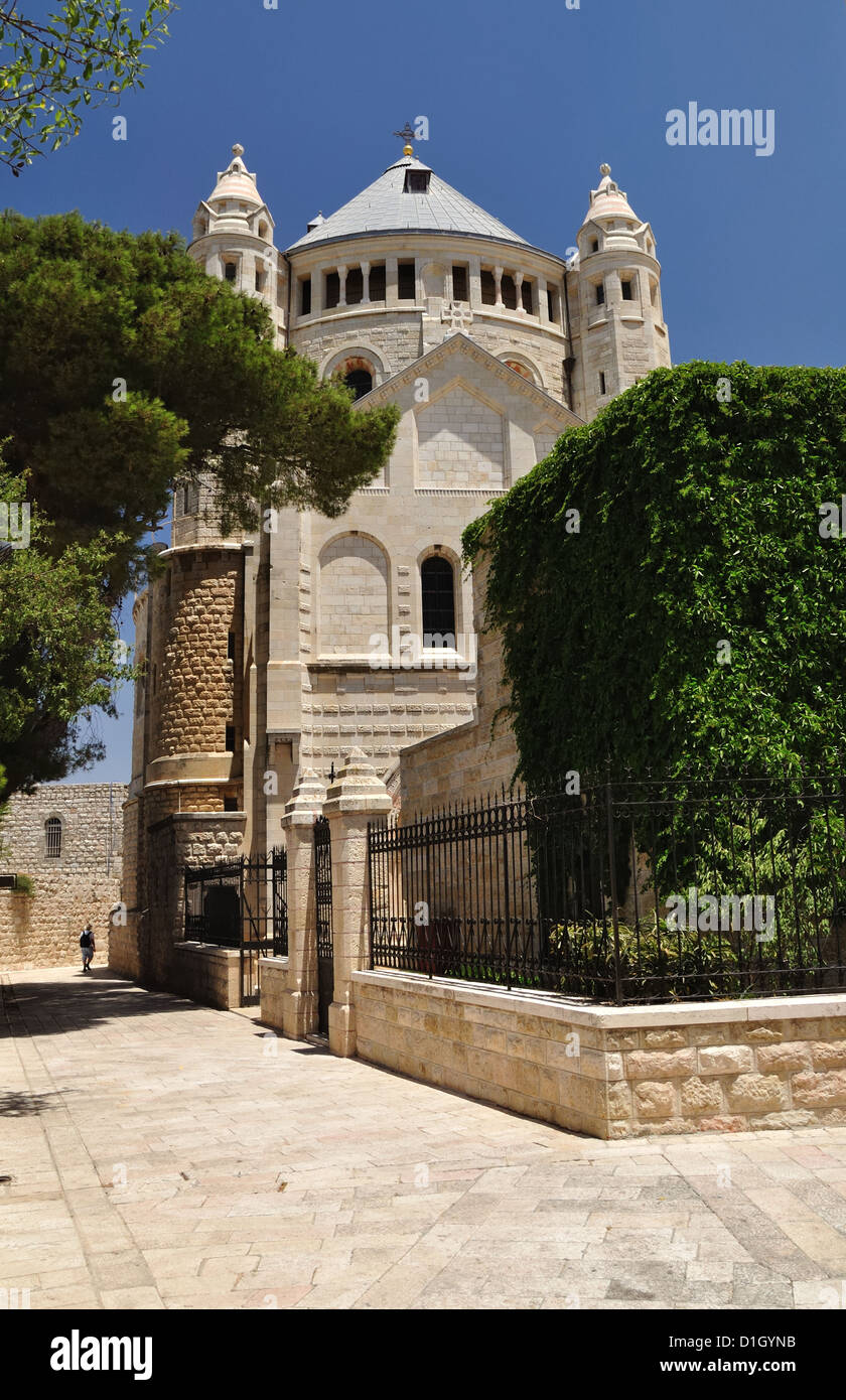 Dormition Abbey on Zion mount in Jerusalem old city. Stock Photo