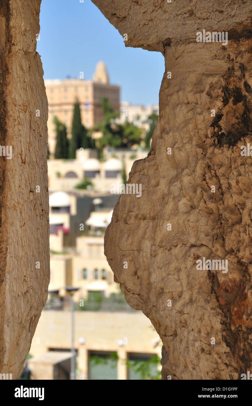 Embrasure in Old Jerusalem wall. Stock Photo
