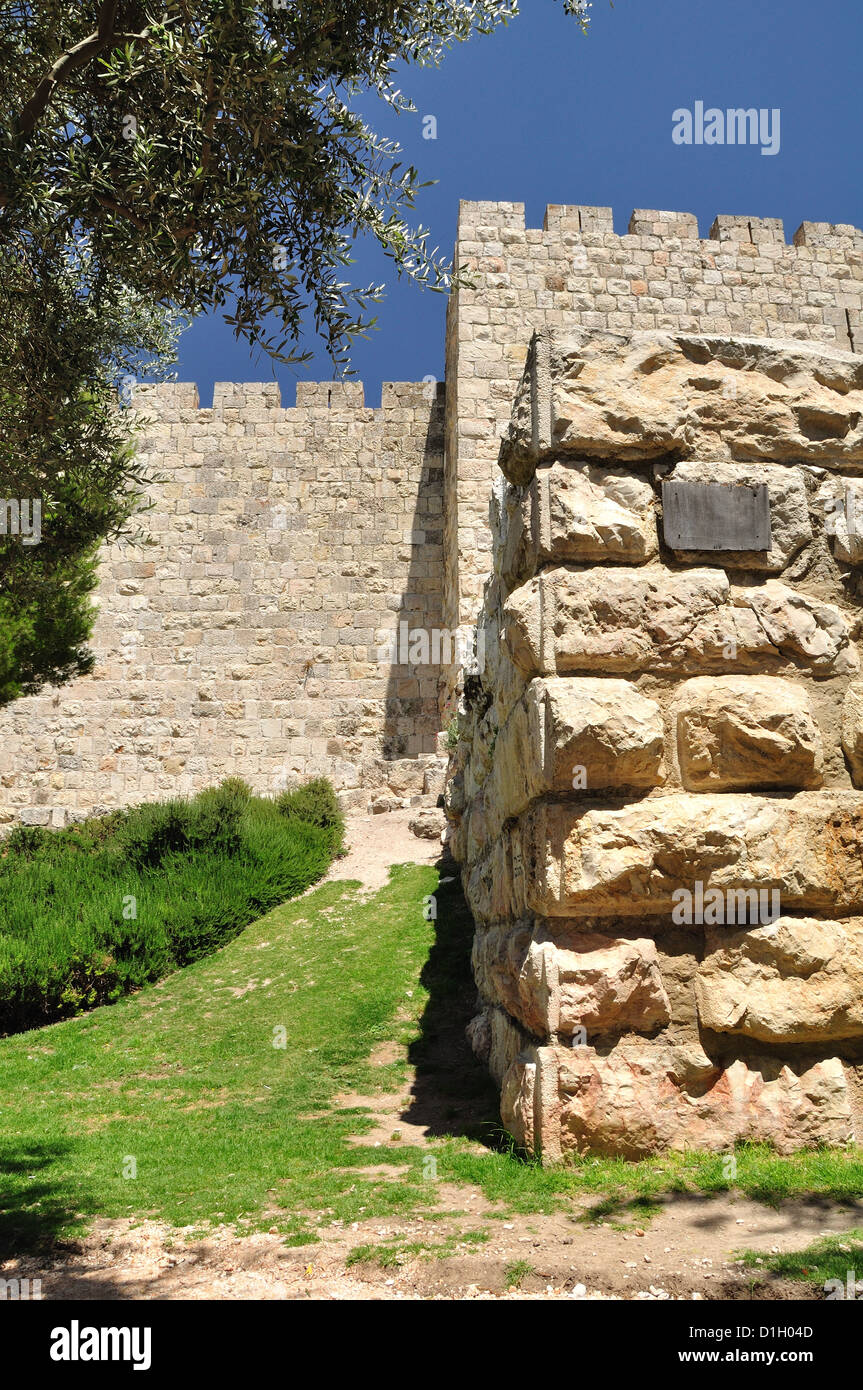 Western part of Jerusalem ol city wall . Stock Photo