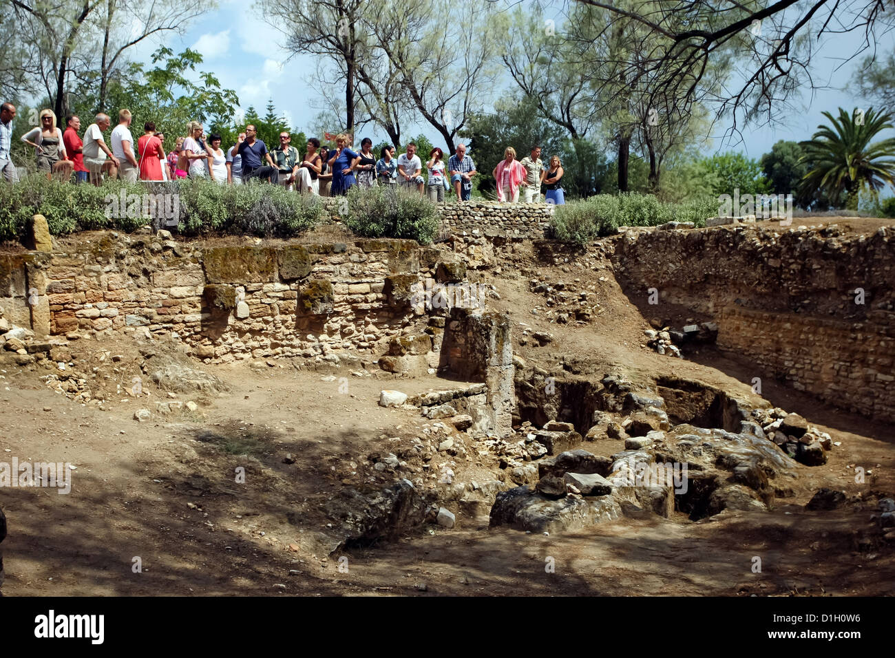 Carthage, Tunis, Tunisia, Tourists at sightseeing of Phoenician Graves near roman Antonine baths Stock Photo