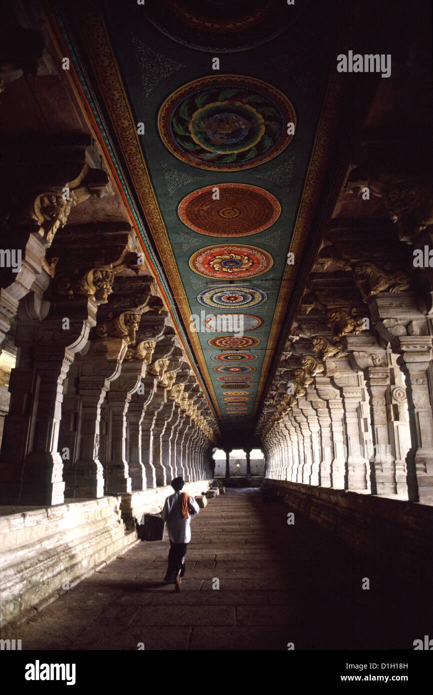Hindu pilgrim walks along the corridor of 1000 pillars of
