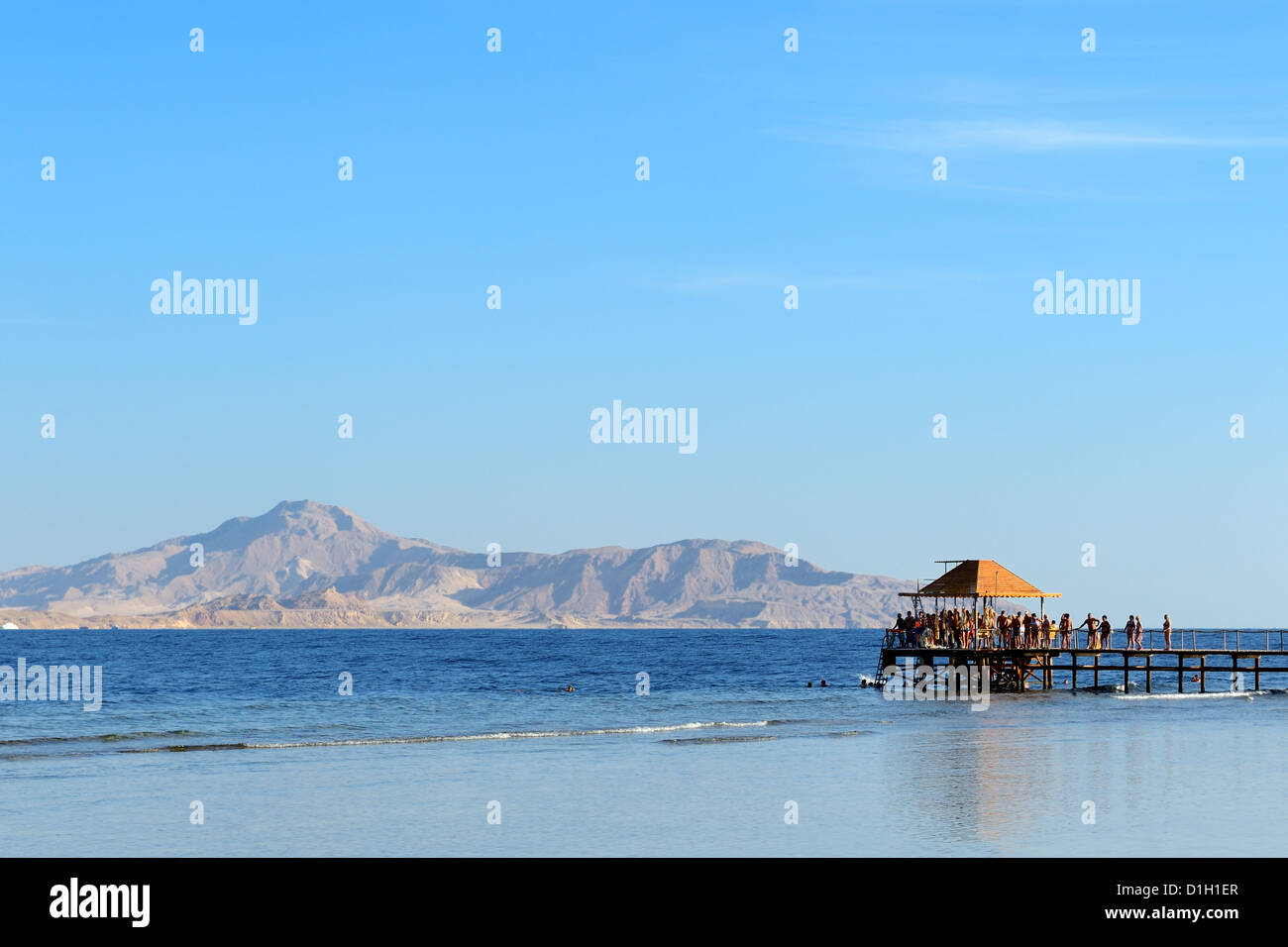 The beach with a view on Tiran island at luxury hotel, Sharm el Sheikh, Egypt Stock Photo