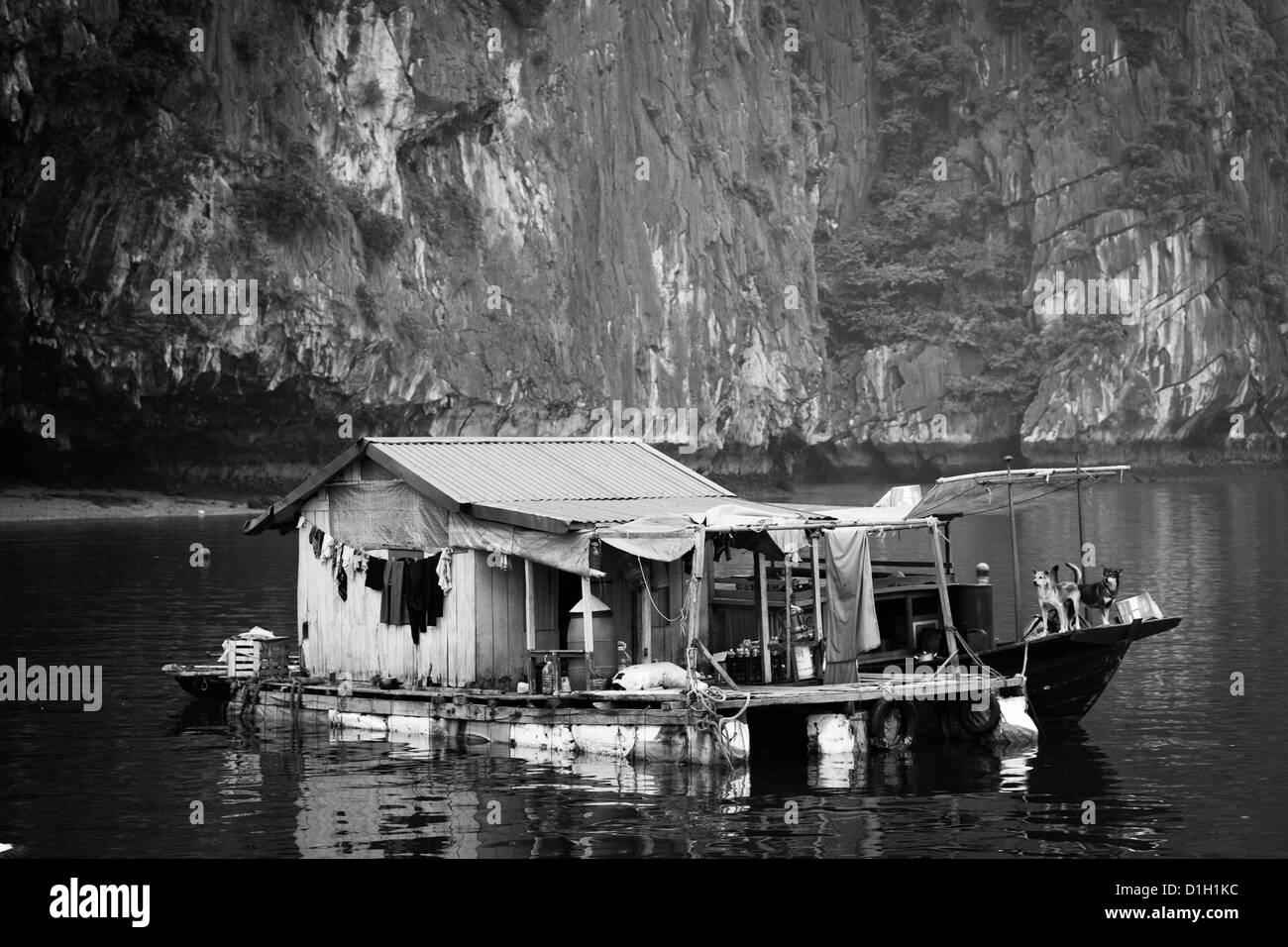 Floating home on Halong Bay, Vietnam Stock Photo