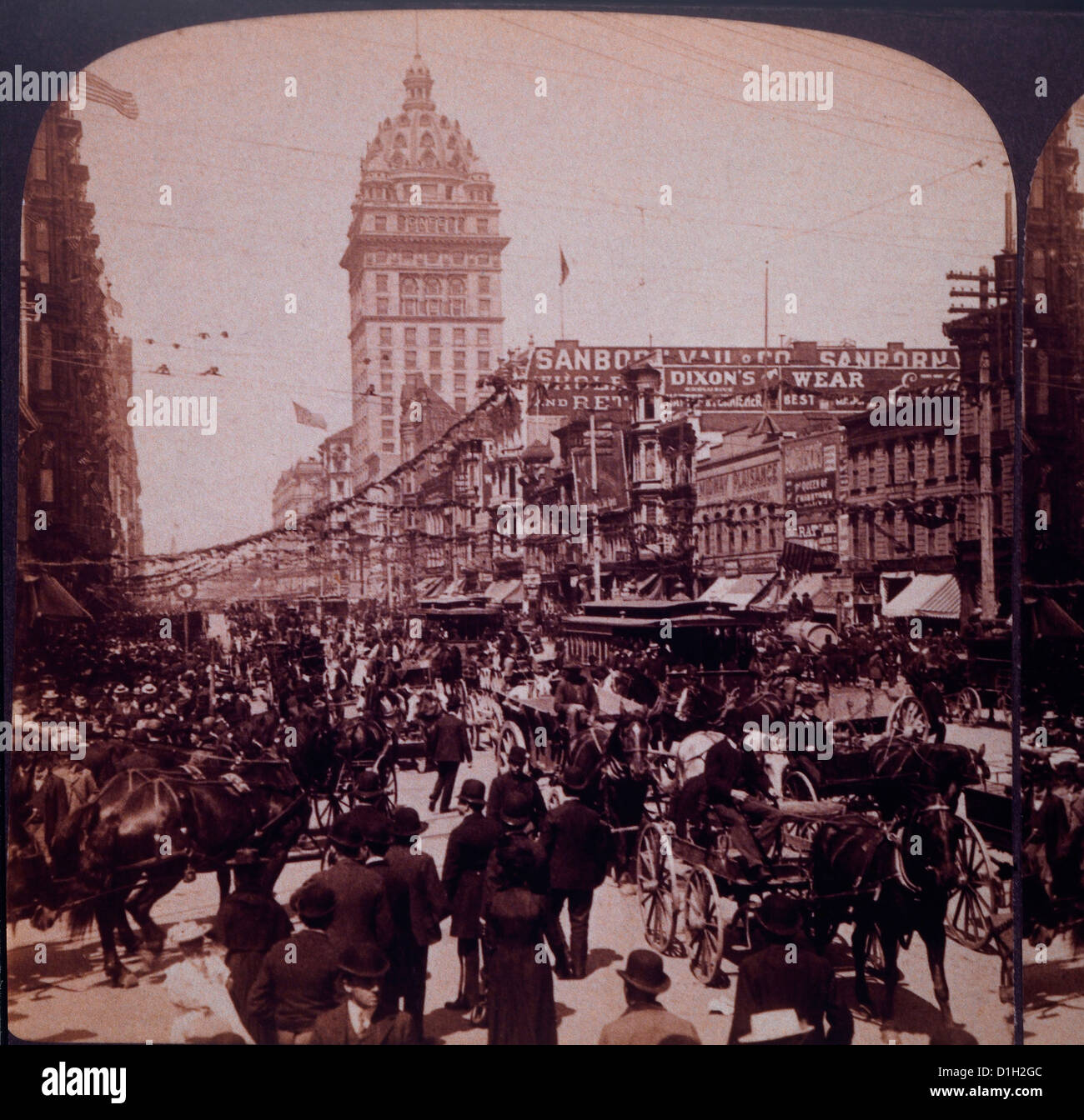 Large Crowd on Market Street, San Francisco, California, USA, 1901 Stock Photo