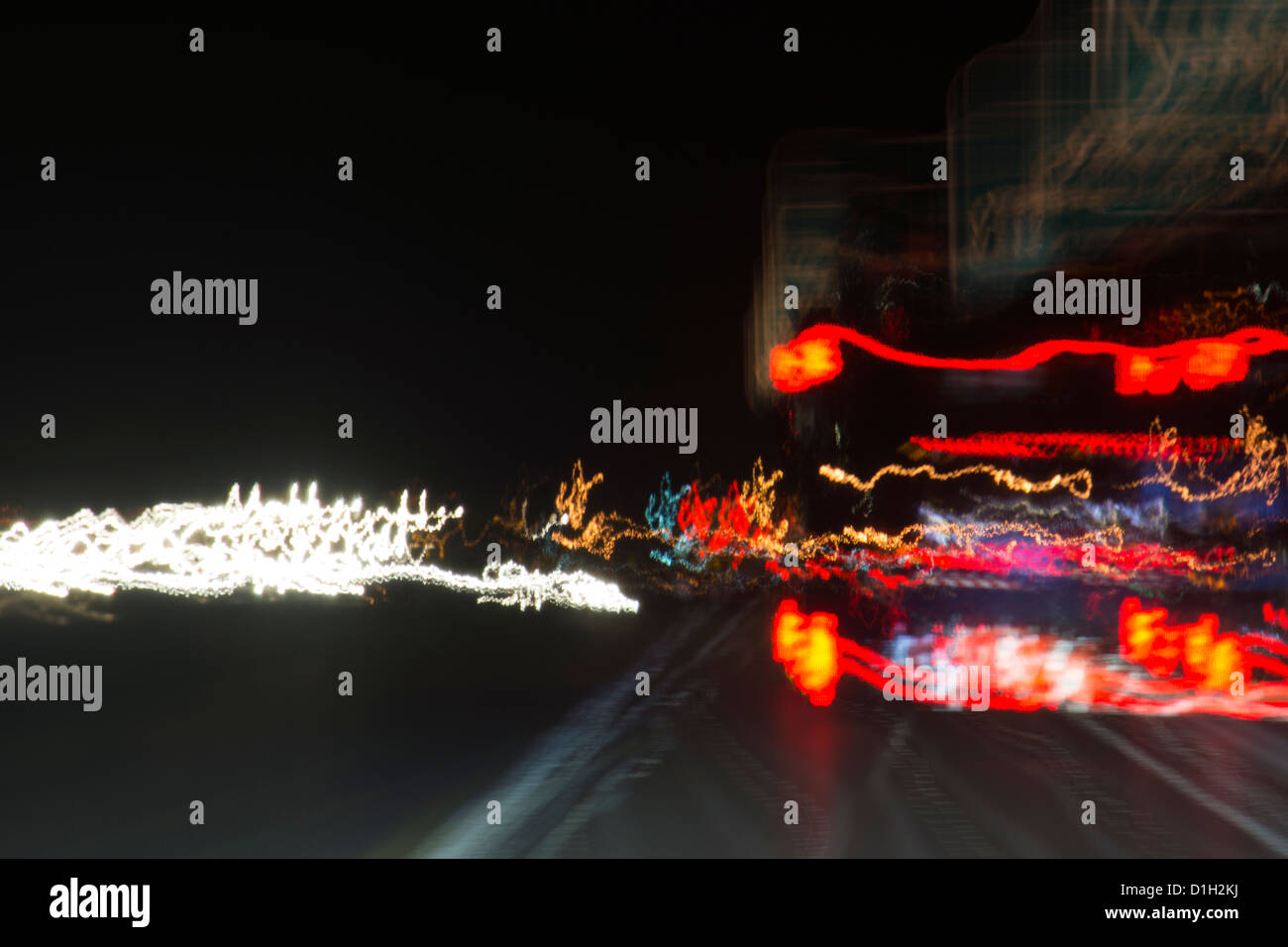 Abstract blurred highway lights Stock Photo