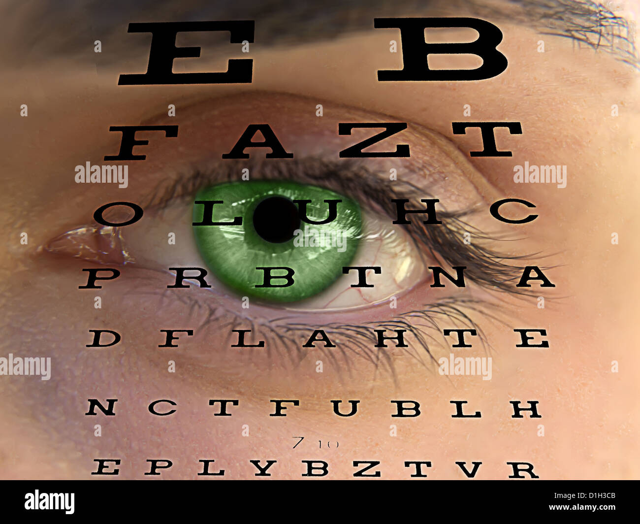 Eye test vision chart with man's face background Stock Photo - Alamy