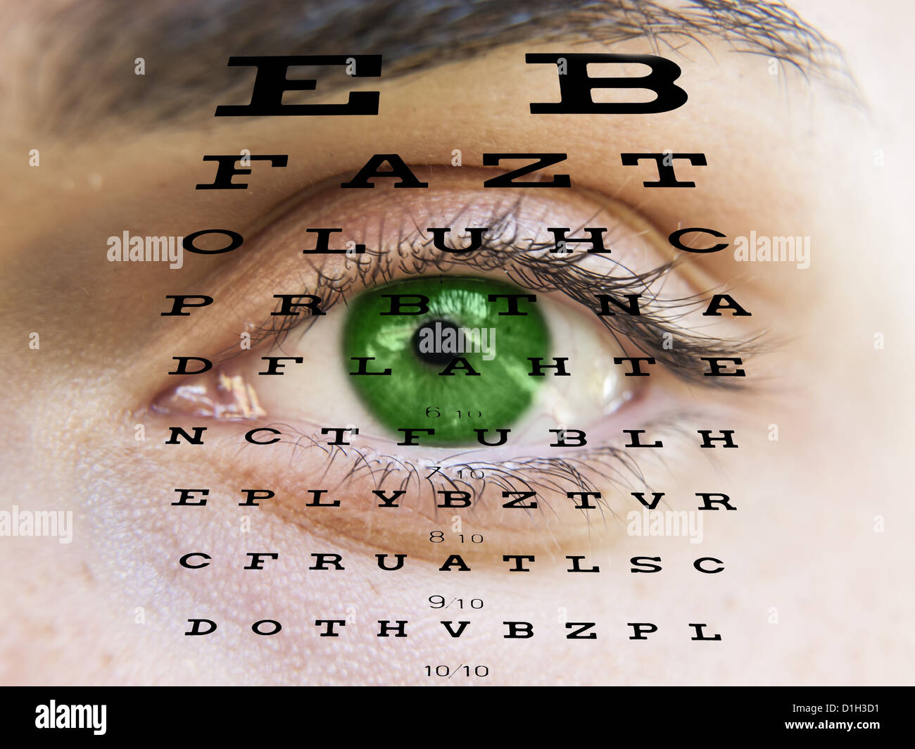 Eye test vision chart with man's face background Stock Photo