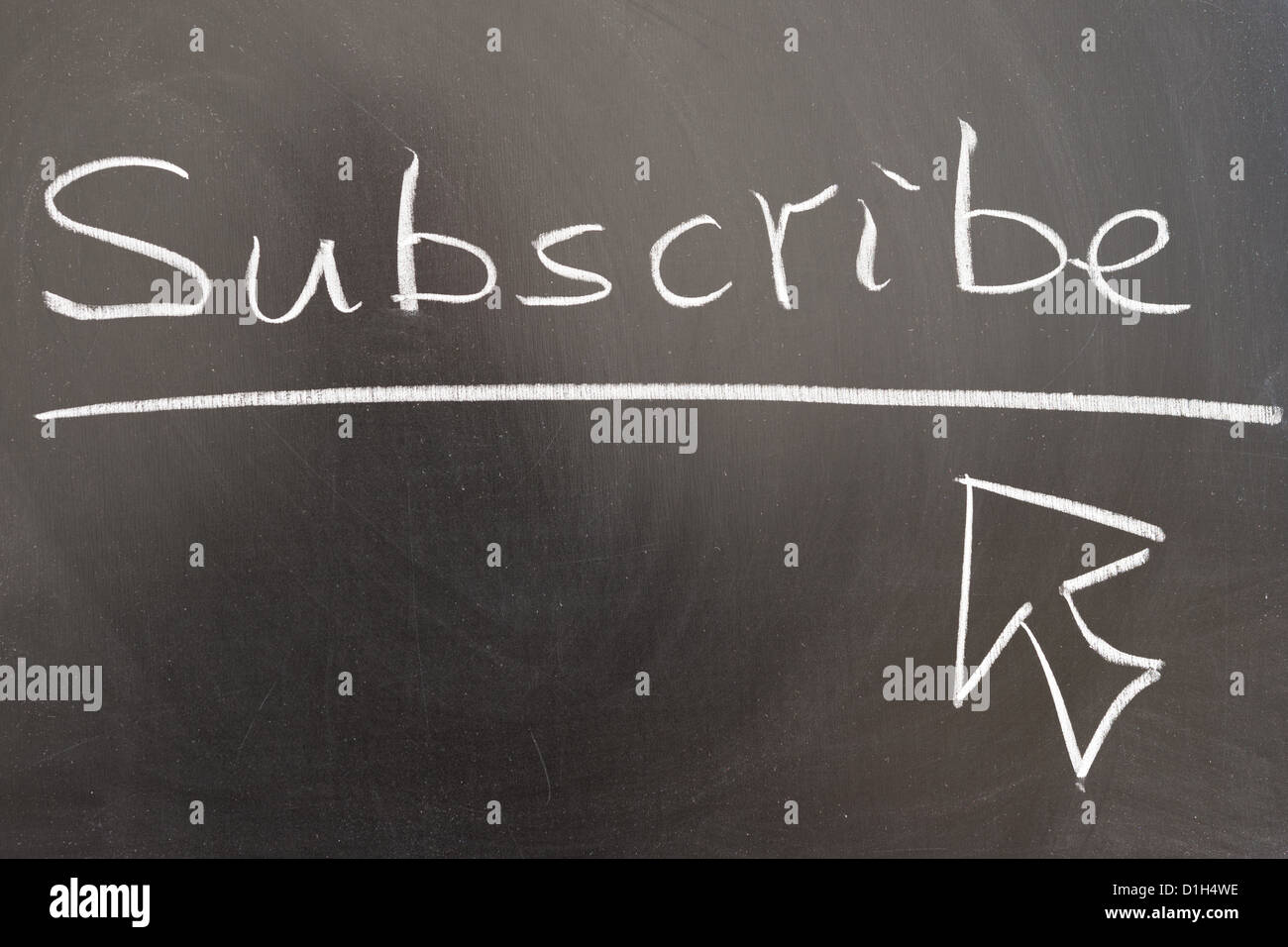Subscribe and mouse pointer drawn on chalkboard Stock Photo