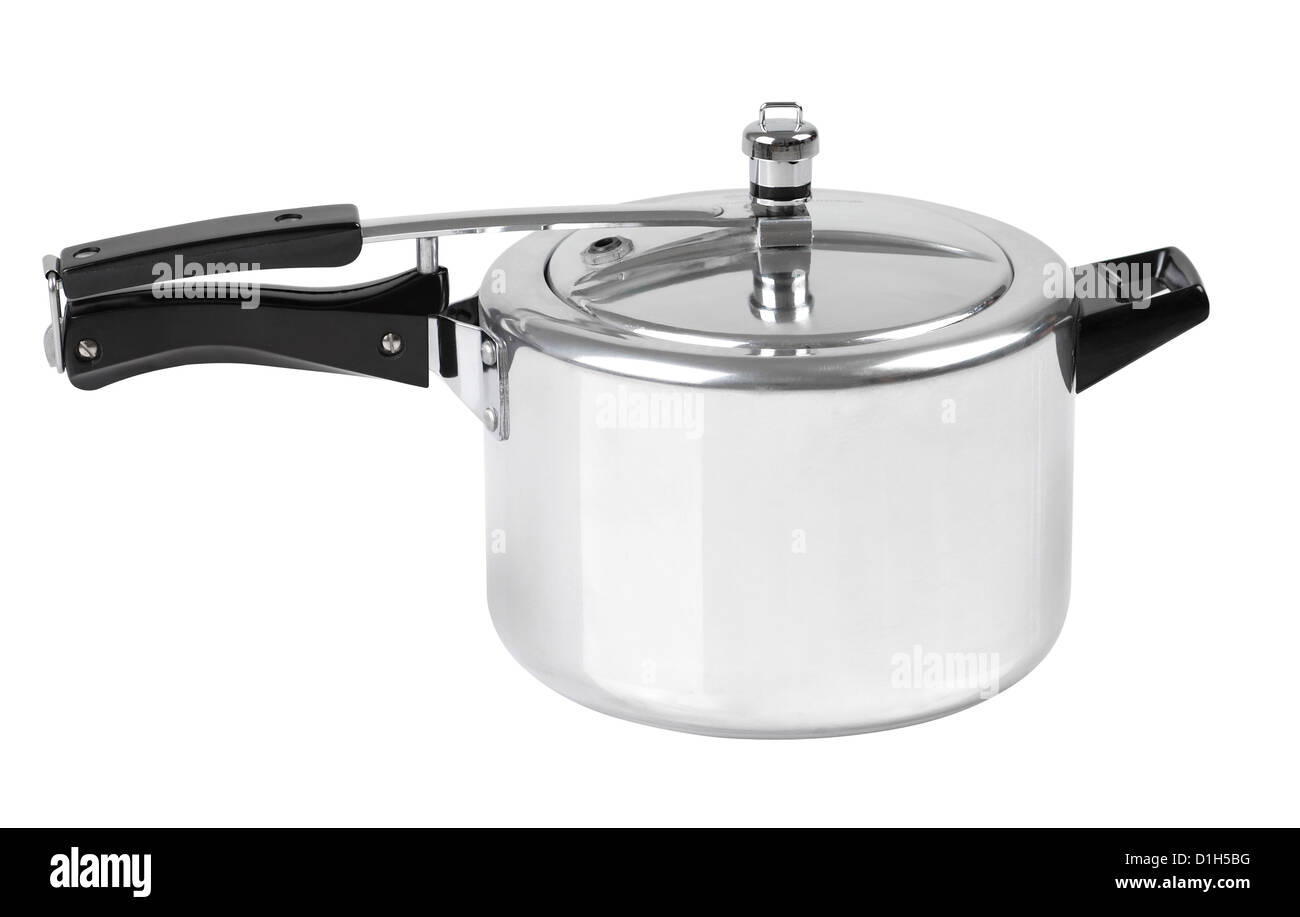 High pressure aluminum cooking pot with safety cover Stock Photo