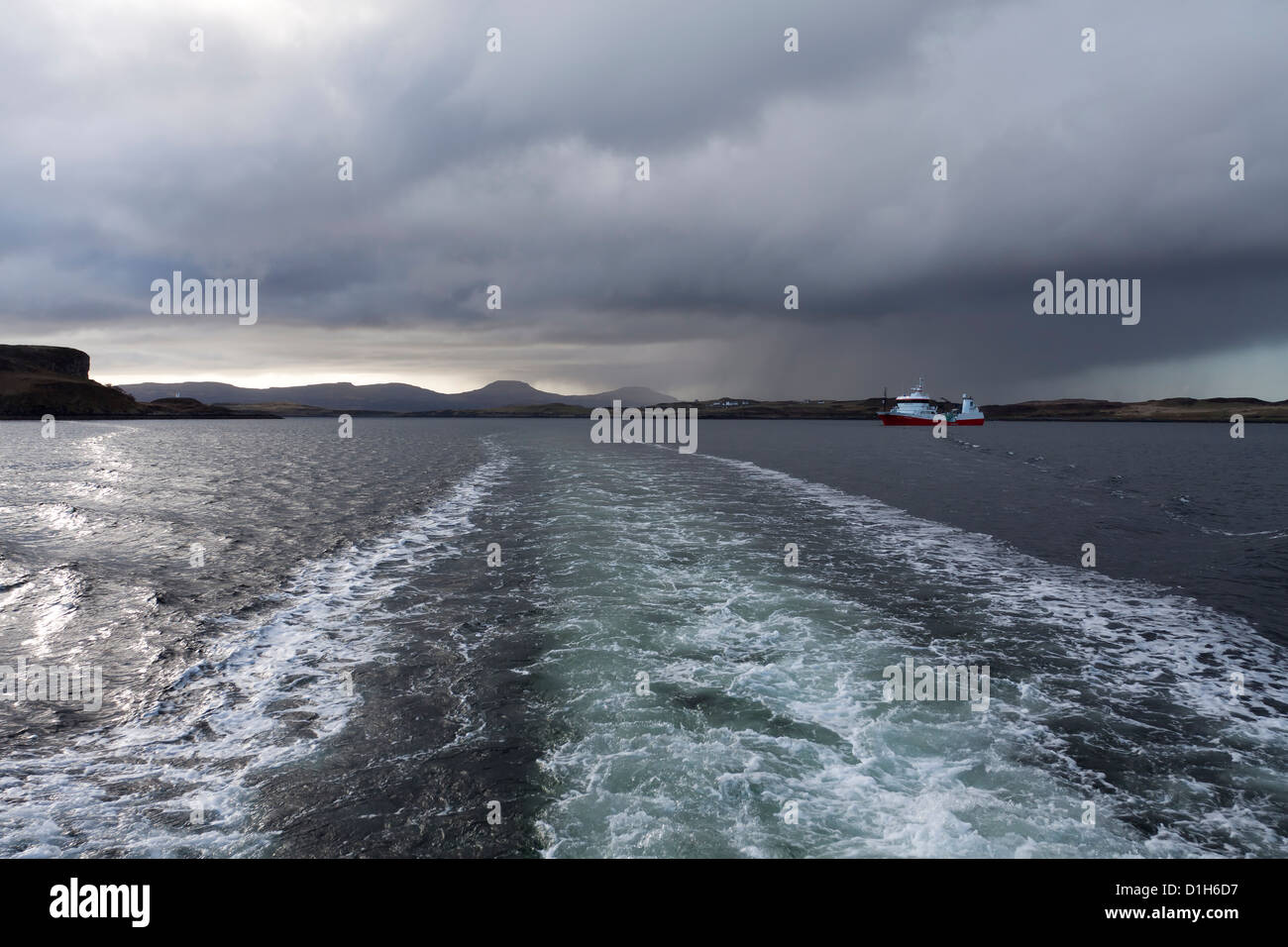 Fish Farming Well boat, Portnalong, Loch Harport, Isle of Skye, Scotland, UK Stock Photo
