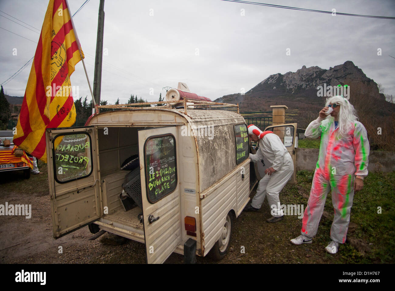 End of the World party at the Pic de Bugarach, Languedoc in southern France on 21 December 2012th Stock Photo
