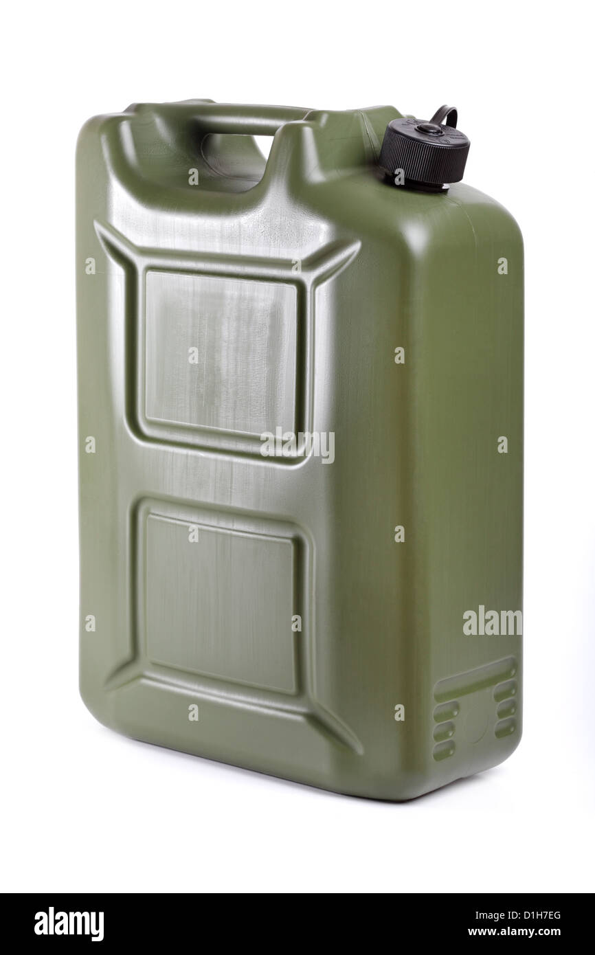 Green fuel can on white background Stock Photo Alamy