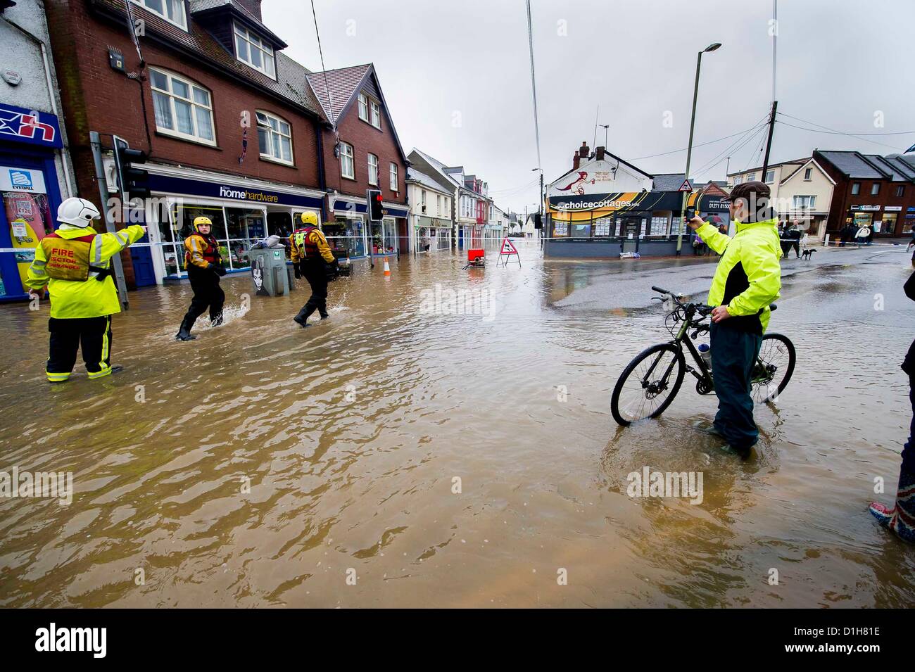Braunton in Devon where flooding has sealed off the town and brought