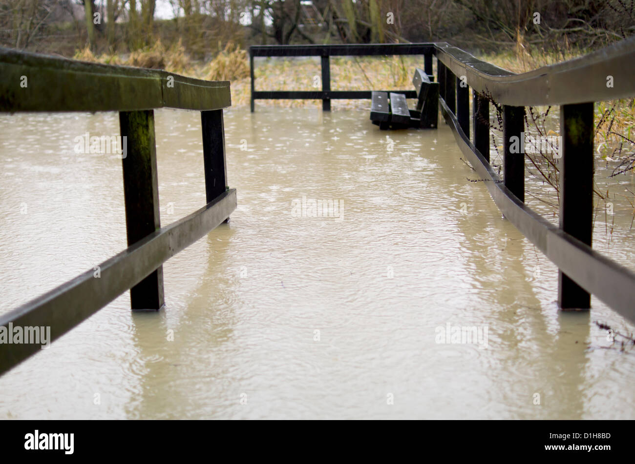 RSPB Fairburn Ings Nature Reserve, Fairburn, North Yorkshire, UK. 22nd December 2012. Floods cause the footpaths around the reserve to be closed to visitors. Stock Photo