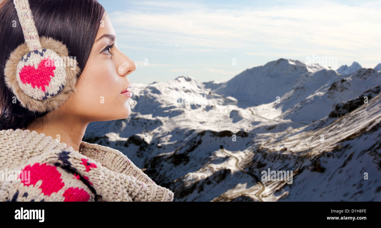 Young woman in winter clothes on the mountain Stock Photo Alamy