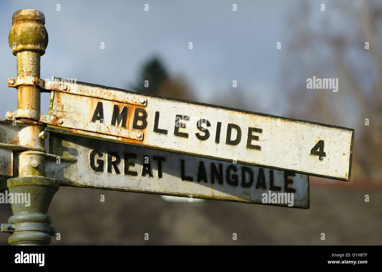 Ambleside Signpost at Elterwater. Stock Photo