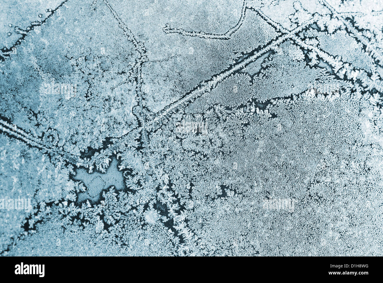 Abstract background with frost and ice crystal on the window glass ...
