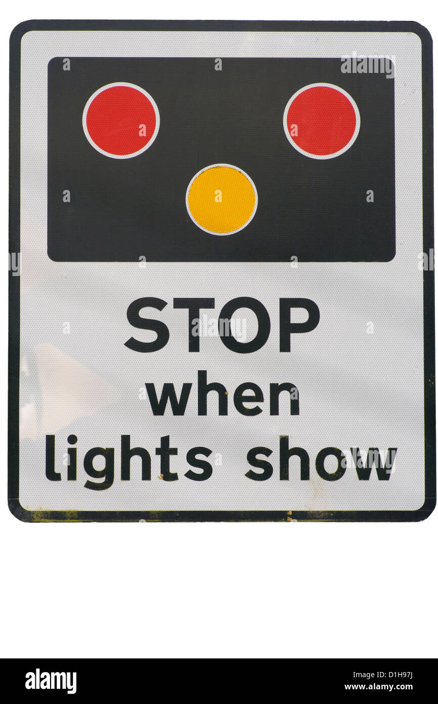 Level Crossing Stop When Lights Show Road Sign Stock Photo Alamy