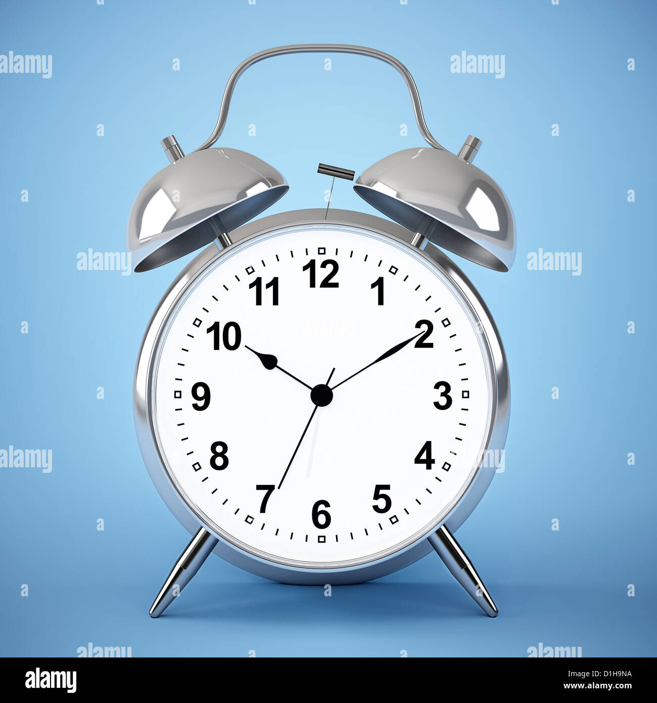big alarm clock on blue background Stock Photo Alamy