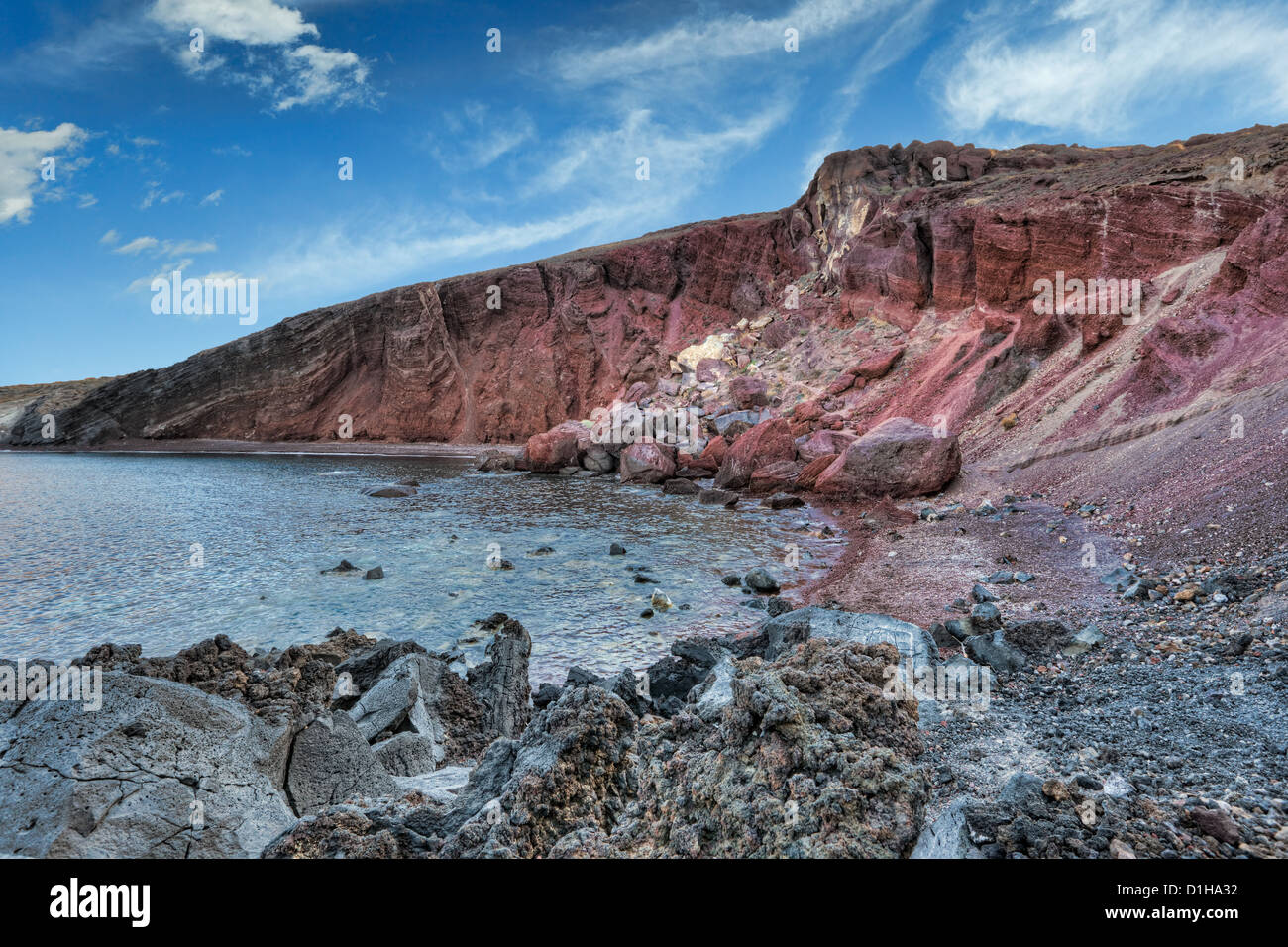 The spectacular red beach in Santorini, Greece Stock Photo