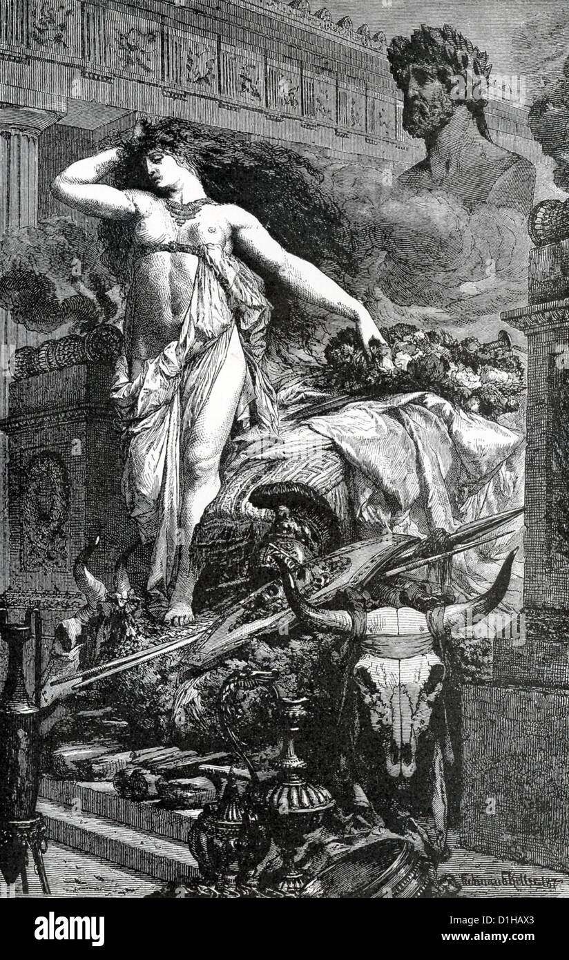 Dido burned herself on the pyre after the Trojan hero Aeneas left her to continue on his voyage to find a new home. Stock Photo