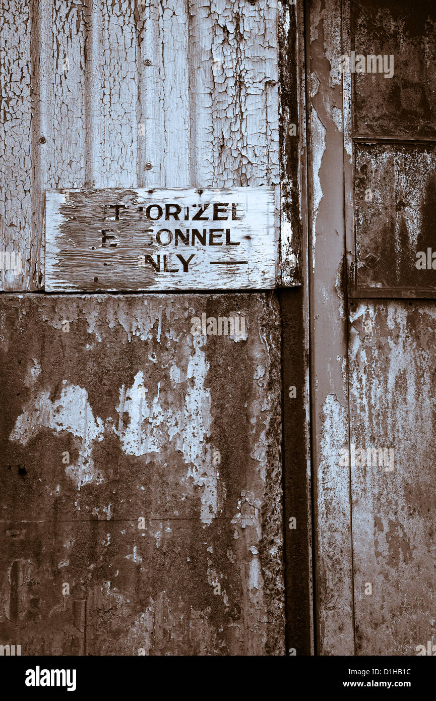Wwii Base Sign Warning sign outside old World War II US Navy base power house door in ...