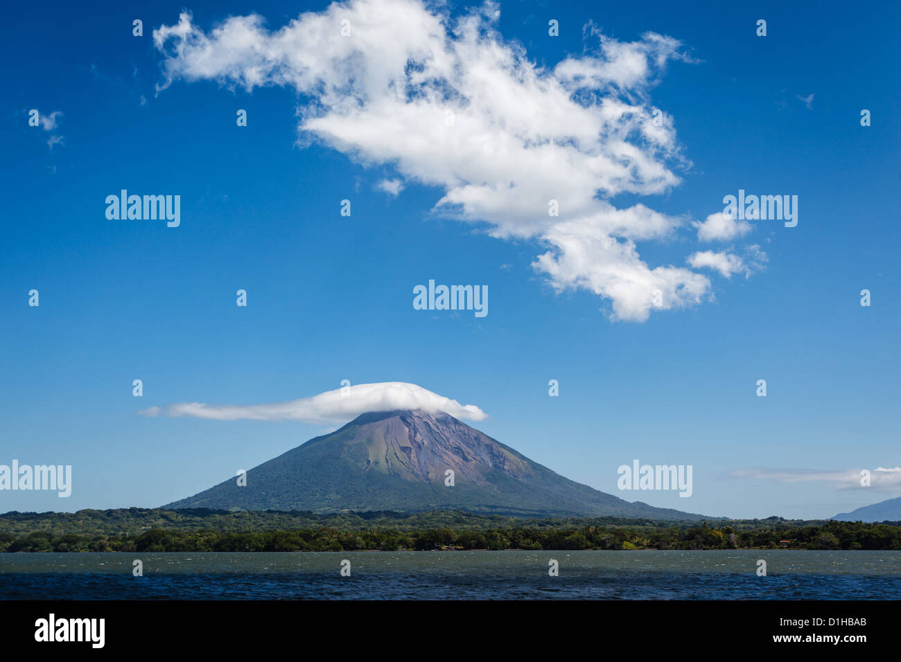 Approaching volcano Conception on Ometepe Island, Nicaragua from the sea. Stock Photo