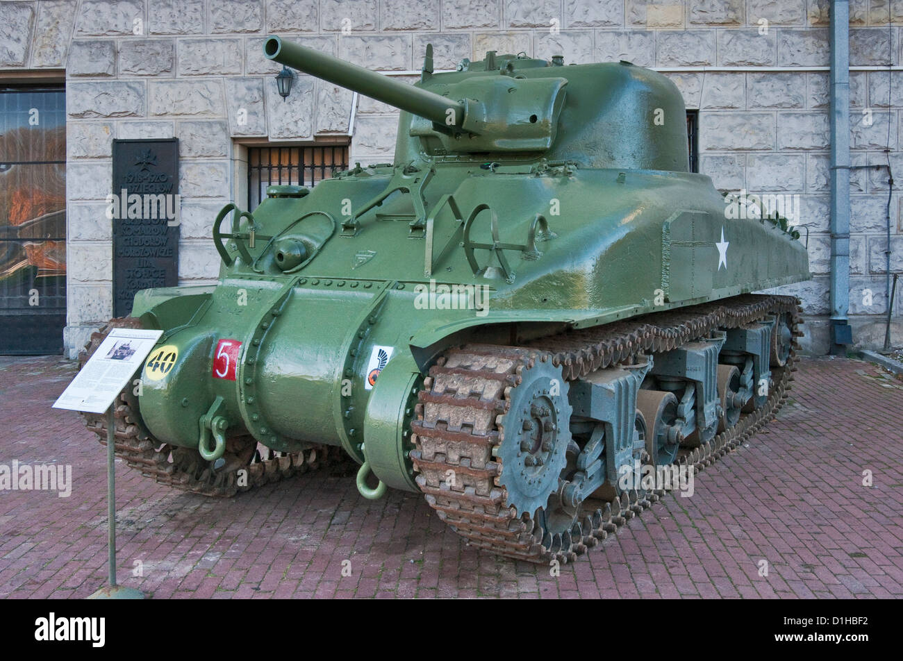 Sherman M4A1, American medium tank, at Polish Army Museum in Warsaw, Poland Stock Photo