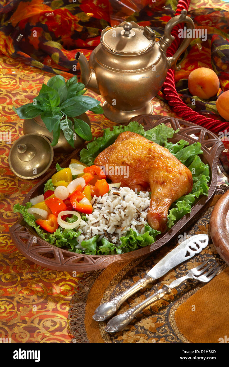 Fired Chicken with vegetables Stock Photo