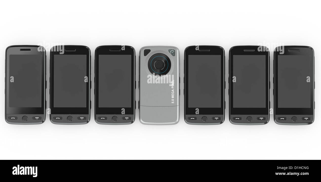 Mobile phones on white isolated background. 3d Stock Photo - Alamy