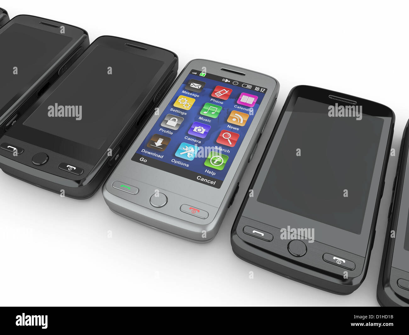 Mobile phones on white isolated background. 3d Stock Photo - Alamy