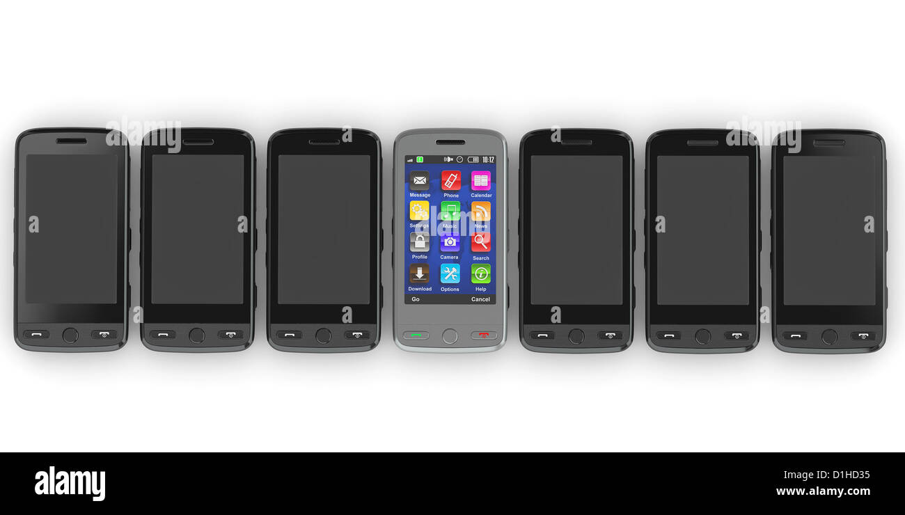Mobile phones on white isolated background. 3d Stock Photo - Alamy