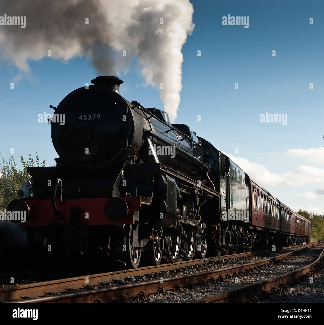 A Stanier designed Steam locomotive, Black 5 no 45379 heading a steam train  on the Avon Valley Railway, during its autumn gala. Stock Photo